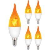 VITO LED Vlam-Effect Kaarslamp E14 - 3W (vervangt 15W) - 120lm - 1400K Amber - 230V - Realistisch Vlamlicht - 5 stuks