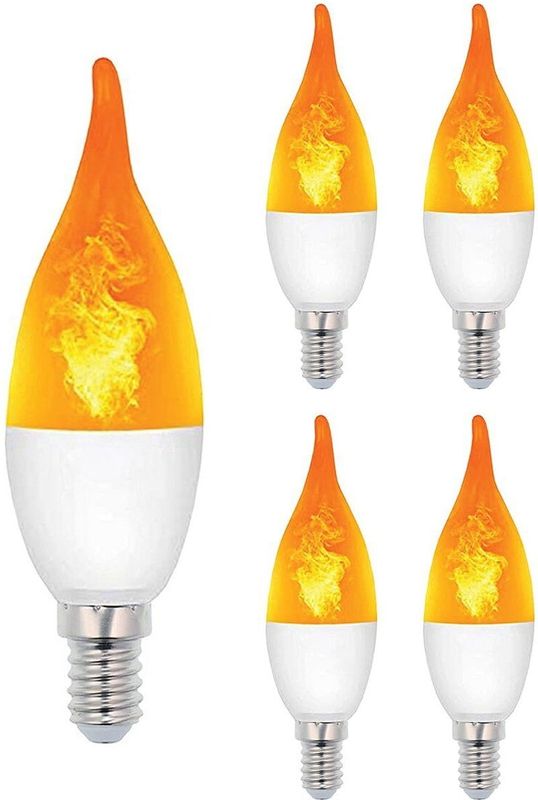 VITO LED Vlam-Effect Kaarslamp E14 - 3W (vervangt 15W) - 120lm - 1400K Amber - 230V - Realistisch Vlamlicht - 5 stuks