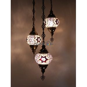 Turkse Lamp - Hanglamp - Mozaïek Lamp - Marokkaanse Lamp - Oosters Lamp - ZENIQUE - Authentiek - Handgemaakt - Kroonluchter - Paars - 3 bollen