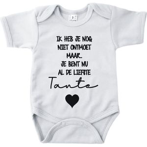 Baby romper met tekst zwangerschap aankondiging | Ik heb je nog niet ontmoet maar je bent nu al de liefste Tante | Wit | korte mouw | maat 56 cadeautje zwangerschap aankondiging bekendmaking | Cadeautje 100% katoen.