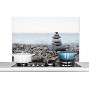 Spatscherm keuken 100x65 cm - Kookplaat achterwand Strand - Stenen - Grijs - Muurbeschermer - Spatwand fornuis - Hoogwaardig aluminium