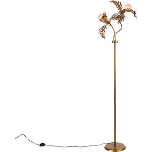 QAZQA botanica - Landelijke LED Smart Vloerlamp | Staande Lamp incl. wifi - 2 lichts - H 187 cm - Goud/messing - Woonkamer | Slaapkamer | Keuken