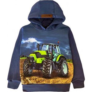 Sweater Hoodie trui met groene tractor Deutz trekker Kleur blauw maat 92 Heel mooi!
