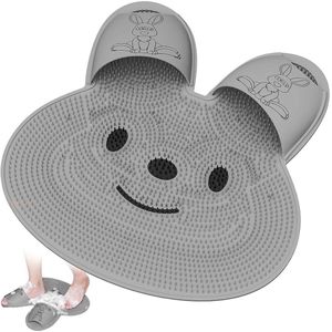 Douchevoetborstel met antislip zuignap - Konijnvormige siliconen voetborstel - Doucherugmassagepad - Kan ook aan de muur worden bevestigd - Badkamerbenodigdheden - Antislip - Unisex - Grijs