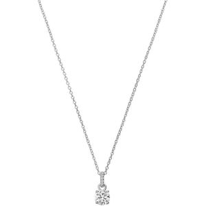 Lucardi Dames Zilveren ketting met hanger rond zirkonia - Ketting - 925 Zilver - Zilverkleurig - 45 cm