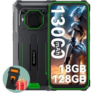 Blackview BV6200 Pro - Robuuste Smartphone - 18GB RAM - 128GB - Met Leren Hoesje - 13000mAh - 6,56 inch - 4G Dual SIM - Android 13 - IP68 Waterdicht - NFC - GPS - Groen