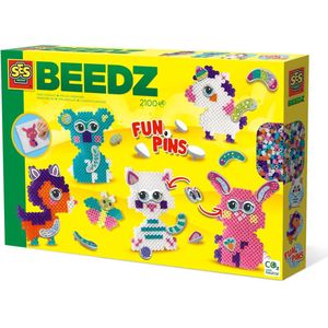 SES Beedz - Strijkkralen met legbord - grondplaat, 2100 strijkkralen en strijkvel - Fun Pins met glitter - PVC vrij