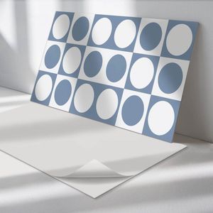 Wallfluent Vinyl Wandpaneel - Geometrische cirkels in een raster Zelfklevend Wandpaneel - 100 cm x 50 cm - Blauw PVC wandpaneel - Set van 1 - Rechthoekig Wandbekleding Vinyl - Abstractie Wandpaneel - PVC Muurpaneel - Wandpaneel Keuken en Badkamer