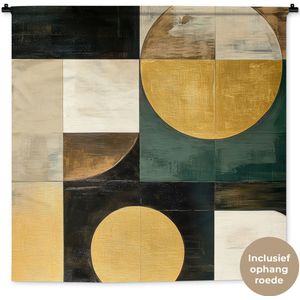 Wandkleed 120x120 cm - Wanddoek Abstract - Goud - Brons - Vormen - Geometrisch - Wandtapijt - Wandkleden