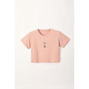 Woody crop-top/T-shirt meisjes/dames - lichtroze - SLOW-SLS-Z/446 - maat M