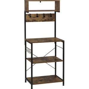 Boekenkast Industrieel - 4 Lagen - Inclusief 10 Haken - Zwart - 60x152x38cm