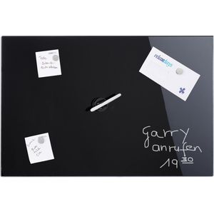 Relaxdays glassboard zwart - memobord - magneetbord - magnetisch prikbord - beschrijfbaar - 80 x 50 cm