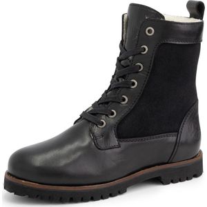 Travelin' Kids Enkellaars Ask - Veterboots met rits - Wol gevoerde Kinderschoenen - Zwart Leer