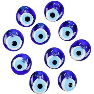 Nevfactory Blue Evil Eye Handmade Glass Charms - Boze Oog Kralen & Bedels - Nazar Boncugu - Mystical Good Luck & Protection, Pack of 10, 4 cm - Versatile Blue Beads for Jewellery Making, Bracelets, Crafts & DIY Projects