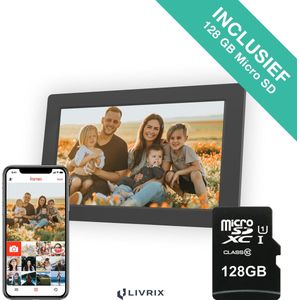 Digitale Fotolijst met WIFI en Frameo App - Inclusief 128GB SD Kaart - 10.1 inch - HD+ -IPS Display - Zwart - 3 Dimfuncties - Horizontaal & Verticaal