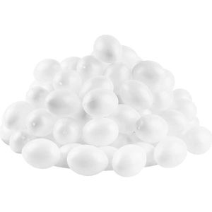 Kunststof eieren met gat 6 cm hoog Ø 45 cm wit 100 stuks.