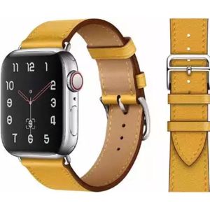 UrbanGoods - Horloge band - Geschikt voor Apple Watch - Echt Leer - 42 / 44 / 45 mm - Geel - Series  4 5 6 7 SE - Smartwatch iWatch