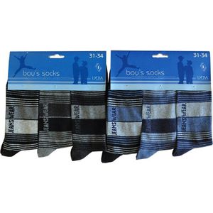 Jongens sokken - katoen 6 paar - jeanswear - maat 27/30 - assortiment grijs - blauw / naadloos