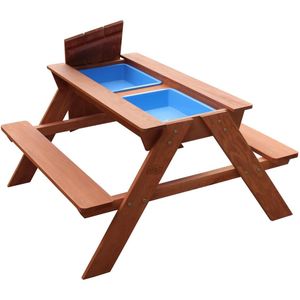 Sunny Dave Zand & Water Picknicktafel in Bruin voor kinderen - Multifunctionele Picknick tafel met 2 uitneembare kunststof bakken - FSC hout