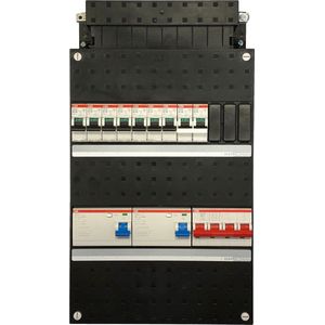 ABB groepenkast 7 groepen, 2 aardlekschakelaars, 1 fornuisgroep, 1 hoofdschakelaar 4-P