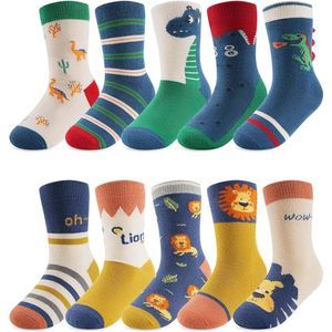 10 paar kindersokken voor meisjes en jongens, leuke katoenen sokken met dierenprint, halfhoge sokken voor winter/zomer, maat S (21-24)