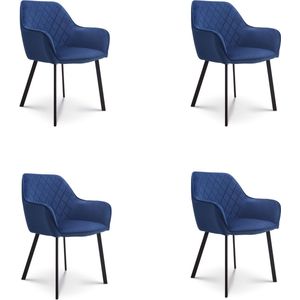 Combi Meubels Eetkamerstoel Bella blauw - eetkamerstoelen set van 4 - eetkamerstoelen met armleuning - kuipstoel