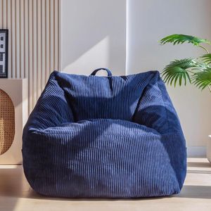 Giant Cord Bean Bag Stoel voor volwassenen en tieners - Comfortabele fauteuil met schuimvulling - Woonkamermeubels - Corduroy luie puff stoel - Frans blauw