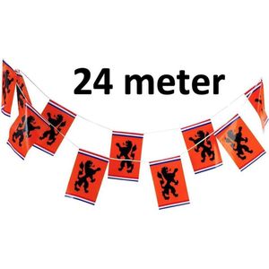 Oranje Vlaggetjes met Leeuw - Oranje vlaggenlijn - EK accessoires - Oranje versiering - EK 2021 - EK voetbal - 24 meter - 30 x 20cm - WK 2022 - Oranje Versiering