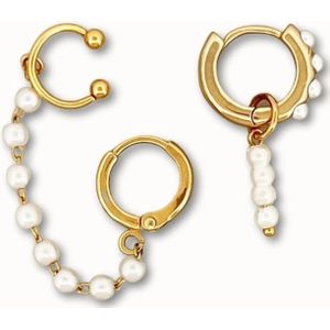 ByNouck Jewelry - Earparty Parel Lover - Sieraden - Vrouwen Oorbellen - Goudkleurig - Parels