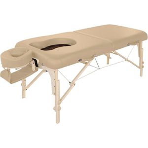 Inklapbare zwangerschapsligstoel voor massages - Ergonomisch ontwerp met borst- en buikuitsnijding - 71 cm - Beige