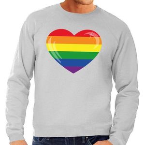 Gay pride regenboog hart sweater grijs - homo sweater voor heren - gay pride L