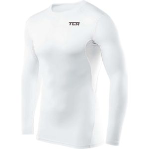 TCA Mannen HyperFusion Compressie Basislaag Top Lange Mouw Ondershirt - Crew Hals - Wit, XXL