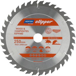 Norton Clipper Hout en Composiet - Zaagblad ATB Ripping - 250mm - 36 tanden - Voor Cirkelzagen en Afkortzagen