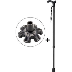 Wandelstok Zwart Links met anatomisch comfort handvat en polsbandje - Loopstok - Verstelbaar 75 - 97 cm - Lichtgewicht - Incl. 6-poot stokdop