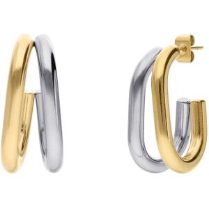 Lucardi Dames Stalen bicolor oorringen ovaal - Oorbellen - Staal - Zilver- en goudkleurig