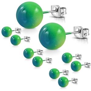 Aramat jewels ® - Bolletjes oorstekers groen donkerblauw geel acryl staal 8mm