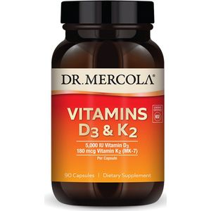 Dr Mercola - Vitamine D3 & K2 - 90 Capsules - 5000 IE Vitamine D3 - 180 mcg Vitamine K2