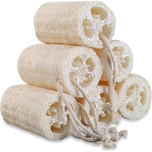 6 stuks natuurlijke loofah - sponzen - biologische loofah-badsponzen - exfoliërende badspons - diepe reiniging - biologische doucheborstel voor lichaam, bad en spa-huidverzorging - voor keukengroenten, afwassponsjes - wit