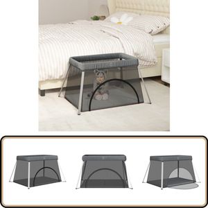 vidaXL Babybox met matras - Linnen - Donkergrijs Babybox - Wieg - Reiswieg - Babybed - Slaapzak