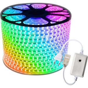 LED Strip - 15 Meter in één rol(1x 15meter) - RGB - meerdere kleuren - 60LED/m - IP65  - Met Drukknop