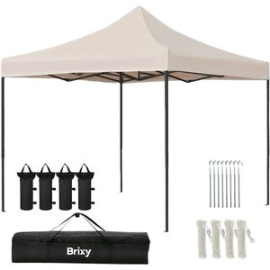 Brixy Partytent - Opvouwbaar - Easy Up - 3x3m - Waterdicht - Paviljoen - Incl. Draagtas - Creme