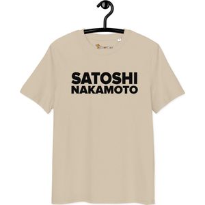 Bitcoin T-shirt - Satoshi Nakamoto - Unisex - 100% Biologisch Katoen - Zandkleurig - Maat S | Bitcoin cadeau| Crypto cadeau| Bitcoin T-shirt| Crypto T-shirt| Crypto Shirt| Bitcoin Shirt| Bitcoin Merch| Crypto Merch| Bitcoin Kleding