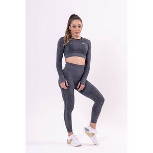 Mives® Sportlegging en Top - Yoga - Fitness set - Scrunch Butt - Dames Legging - Sportkleding - Fashion legging - Broeken - Gym Sports - Legging Fitness Wear - High Waist - GRIJS - maat L - LANGEMOUW