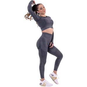 Mives® Sportlegging en Top - Yoga - Fitness set - Scrunch Butt - Dames Legging - Sportkleding - Fashion legging - Broeken - Gym Sports - Legging Fitness Wear - High Waist - GRIJS - maat L - LANGEMOUW