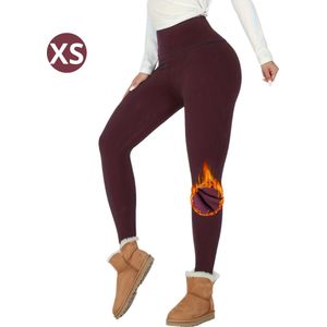 Livano Gevoerde Panty - Legging - Hoge Taille - Winter Panty - Fleece panty - Thermo Panty - Warme Panty - Elastisch - Bordeaux Rood Maat XS