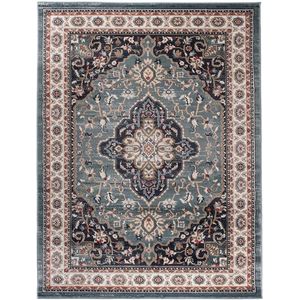 Traditioneel Oriëntaals Vloerkleed 140x200 cm - Donker Groen Crème Beige - Duurzaam en Hypoallergeen Tapijt voor Woonkamer, Slaapkamer en Eetkamer