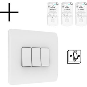 Slimme Draadloze Wandschakelaar | Wit | RF 433Mhz | 3 knoppen | Batterij | Set | Opbouw | Bediening met uw Smartphone | Smartlife | Tuya | App | Alexa