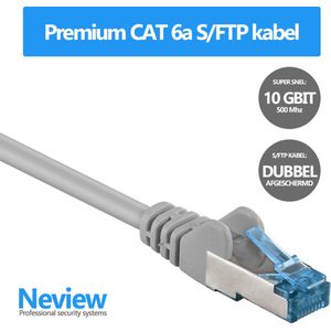 Neview - 5 meter premium S/FTP patchkabel - CAT 6a - 10 Gbit - 100% koper - Grijs - Dubbele afscherming - (netwerkkabel/internetkabel)