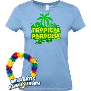 Dames t-shirt Tropical Paradise | Toppers in Concert 2024 | Club Tropicana | Hawaii Shirt | Ibiza Kleding | Lichtblauw Dames | maat L