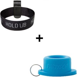 Hold Ub 2.0 zwart + Partydop Universele Flessendop - Festival dop - Bekerhouder festival - Cupholder - Elastische band - Combi deal - Blauw/zwart